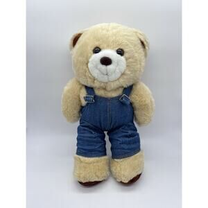 Vintage Fairview Teddy Bears Denim Overalls Tan Stuffed Animal Toy 14"